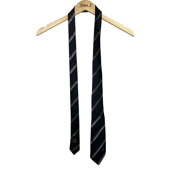 Louis Vuitton Navy Blue Striped Designer Neck Tie 100% Silk Embroidered Logo - Picture 9 of 14